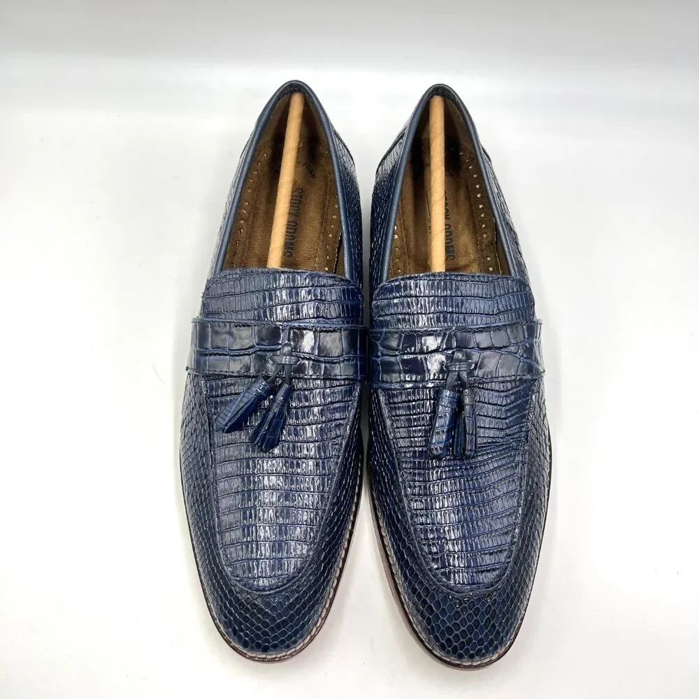 Stacy Adams Mens Size 9 Pacetti Snake Croc Blue Leather Tassel‎ Loafers Shoes